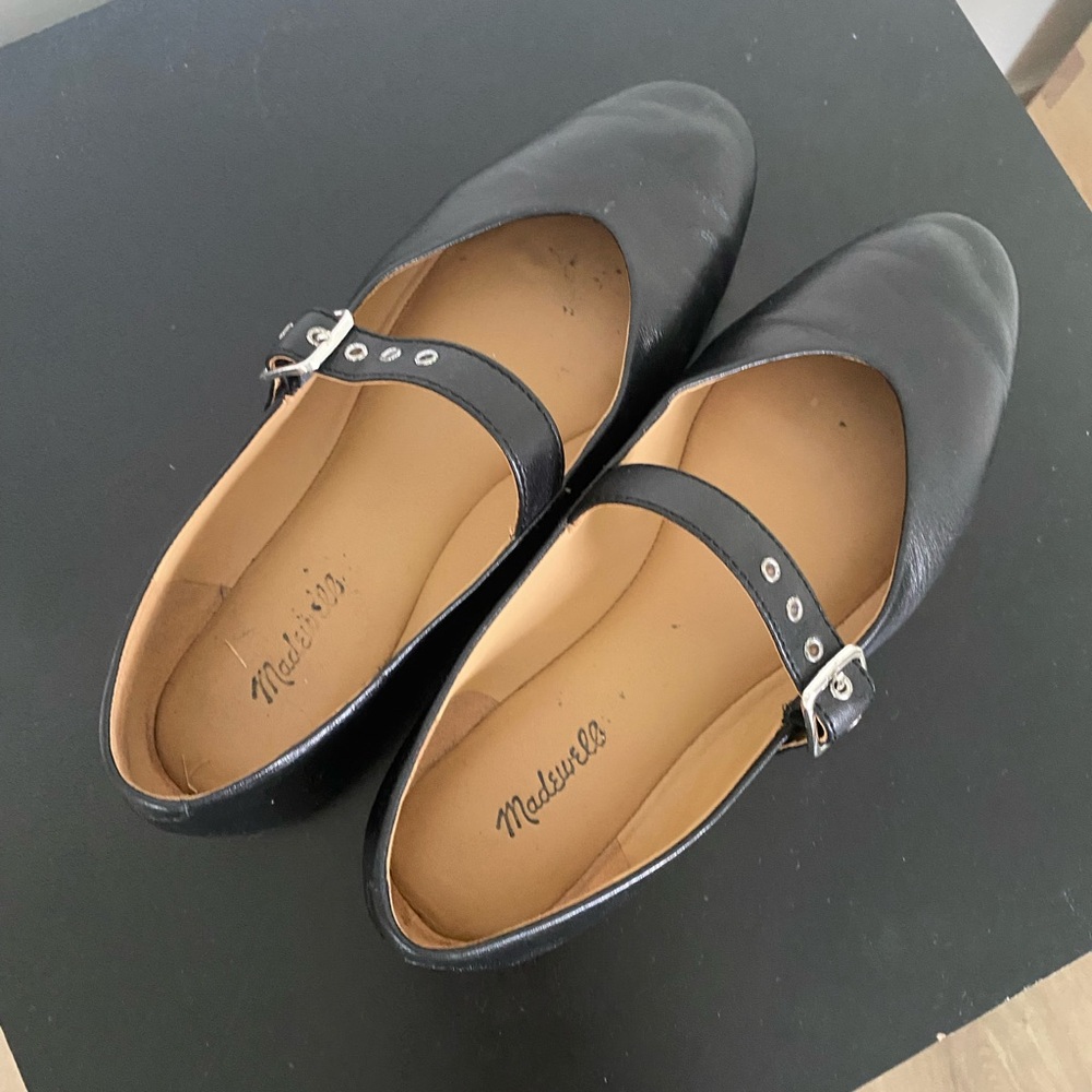 Madewell Black Leather Mary Jane Flats with Buckle Strap